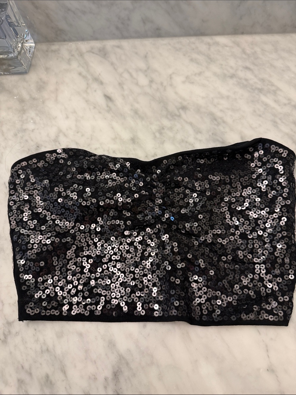 Express Black Sequin Strapless Top